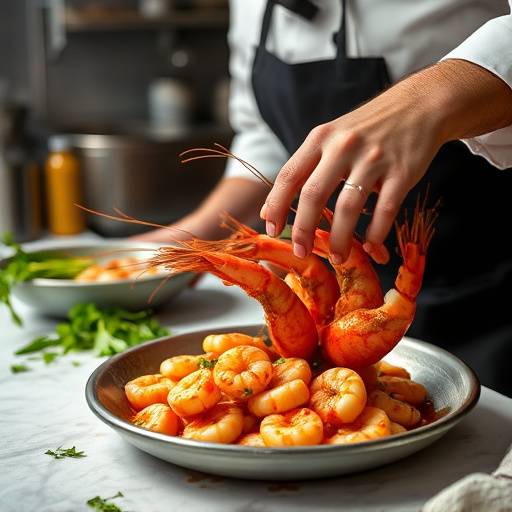 El chef de El Sol Andaluz preparando una tapa de gambas al ajillo en la cocina, mostrando la habilidad y la pasi&oacute;n por la cocina espa&ntilde;ola
