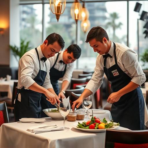 El personal del restaurante preparando una mesa para una reserva, asegurando una experiencia gastron&oacute;mica impecable