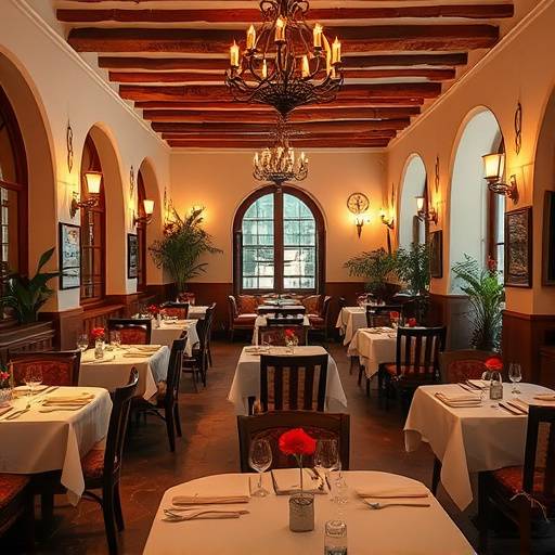 Vista del interior del restaurante El Sol Andaluz, mostrando mesas elegantemente dispuestas y una atm&oacute;sfera acogedora